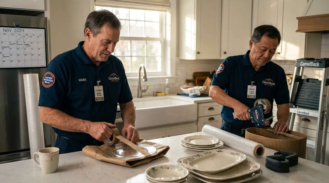 Professional crew packing kitchen dishware in Gaithersburg, MD